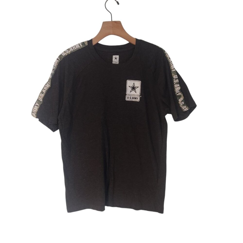US‎ Army T-Shirt Military Charcoal Gray Shoulder Tape US Army Graphic Mens Large